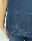 Maglia smanicata in cotone con strass