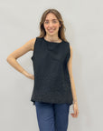 Maglia smanicata in cotone con strass