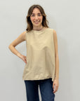 Maglia smanicata in cotone con strass