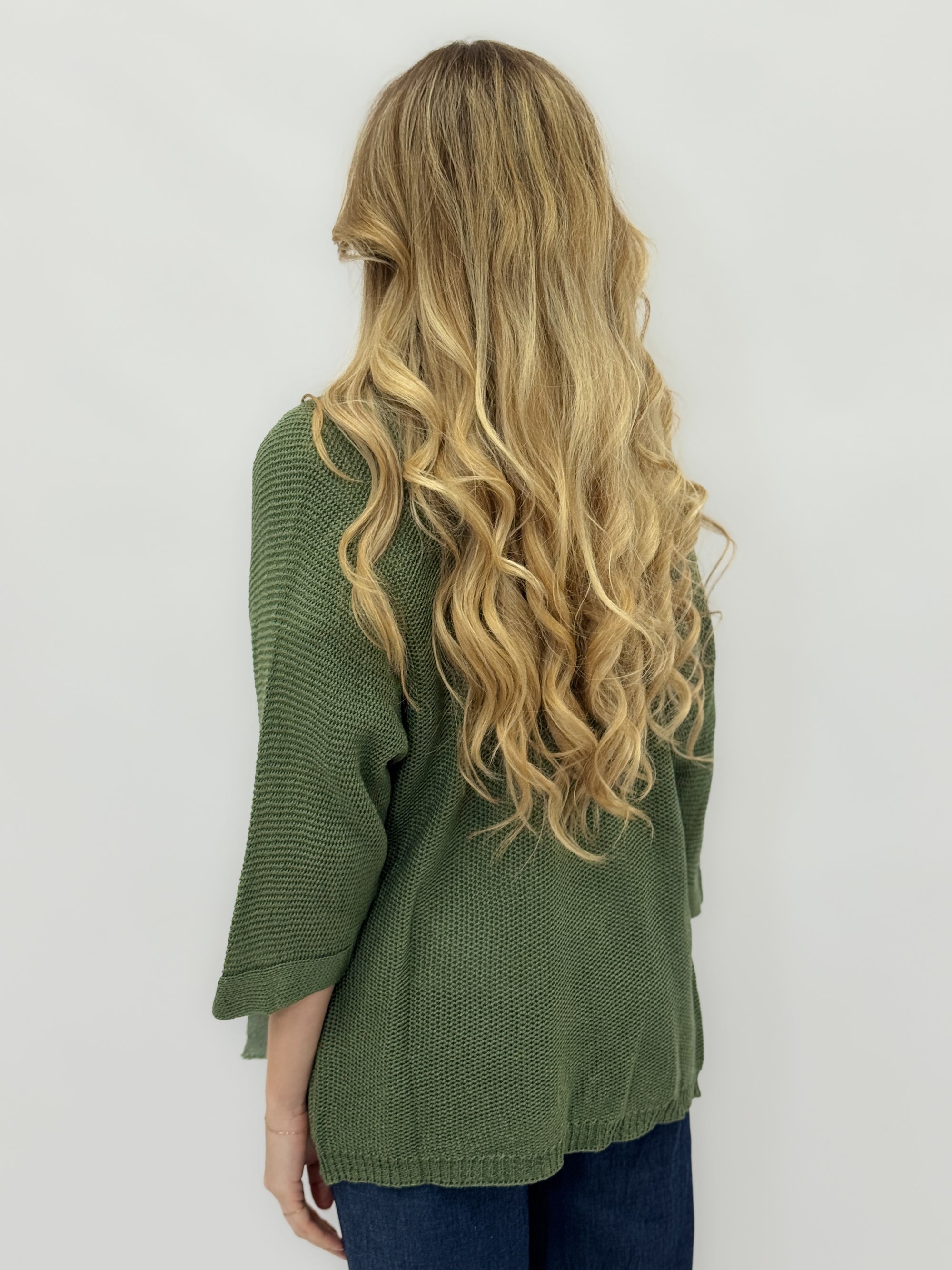 Cardigan aperto in maglia con maniche 3/4
