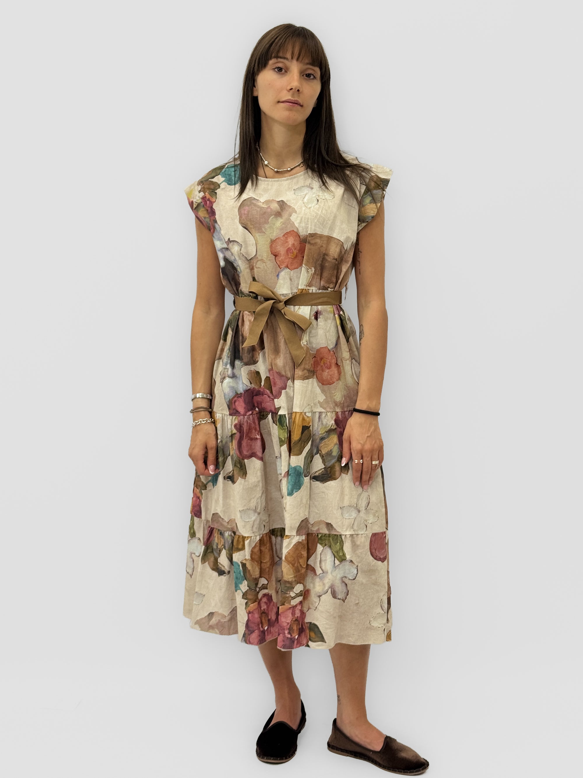 Abito Midi Floreale con Cintura