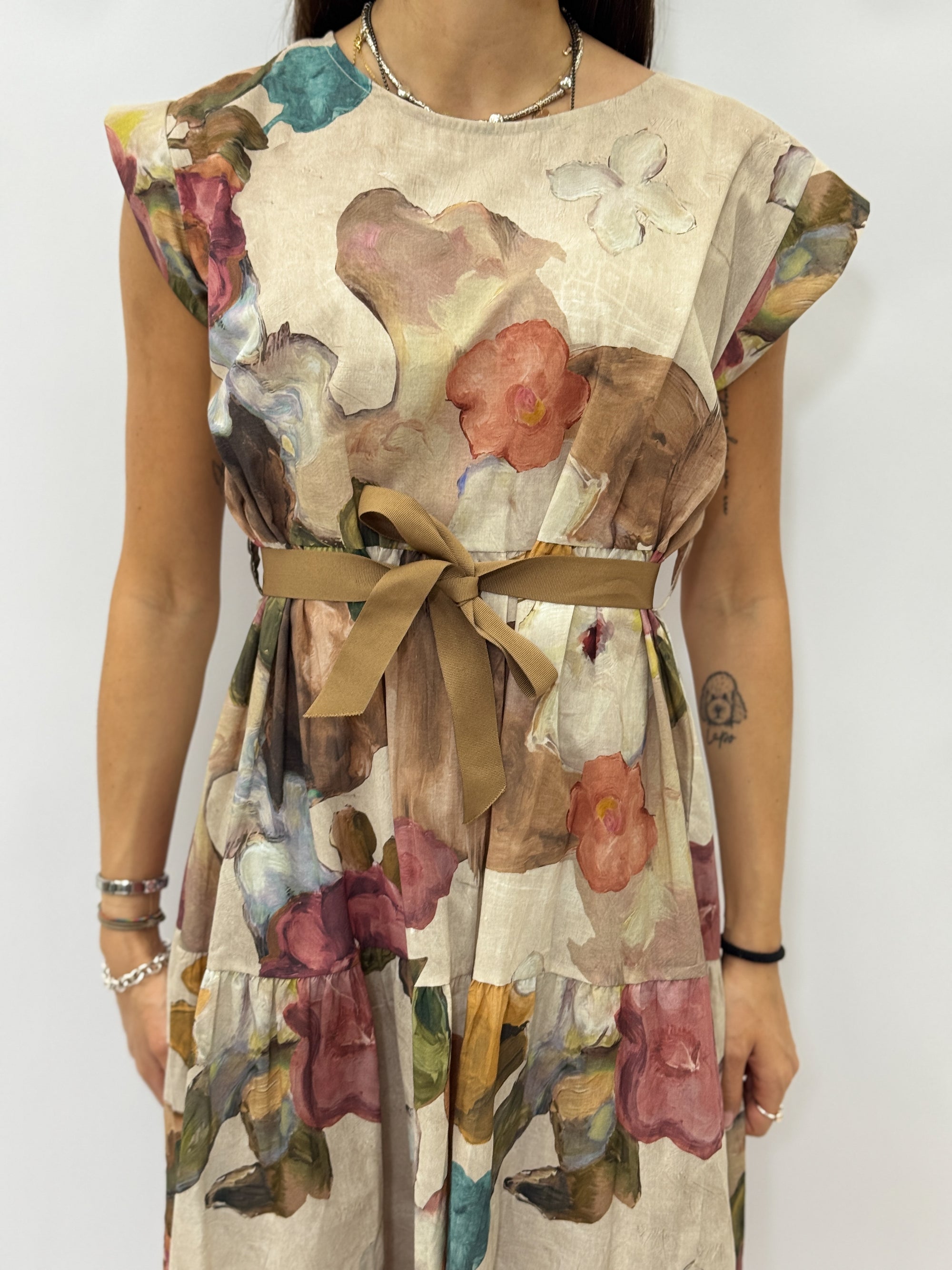 Abito Midi Floreale con Cintura
