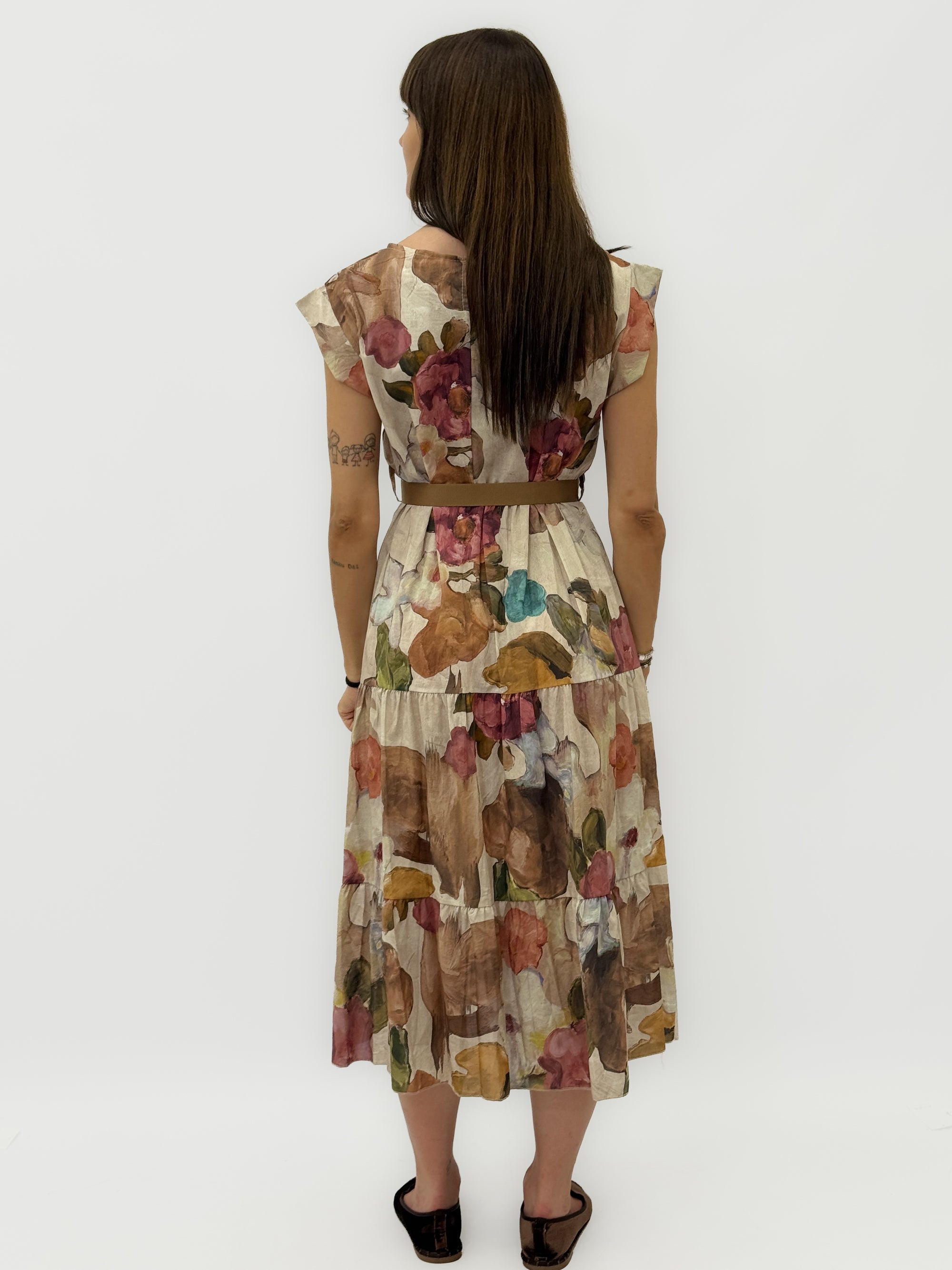 Abito Midi Floreale con Cintura