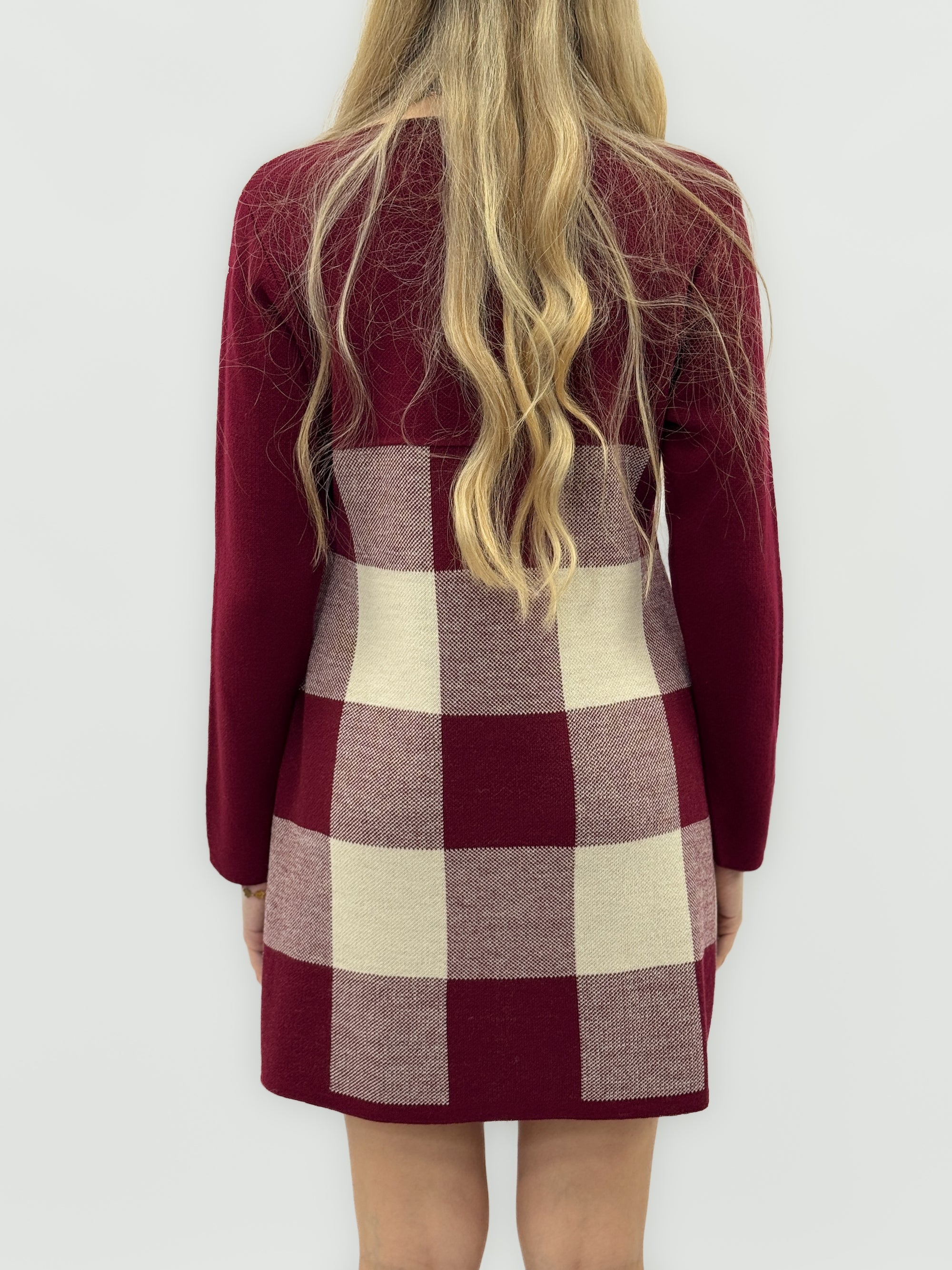 Abito in maglia con fantasia a quadri