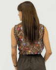 Camicia smanicata fantasia floreale con nodo