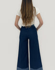 Pantaloni culotte in denim leggero con cintura