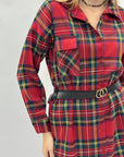 Abito camicia tartan con cintura