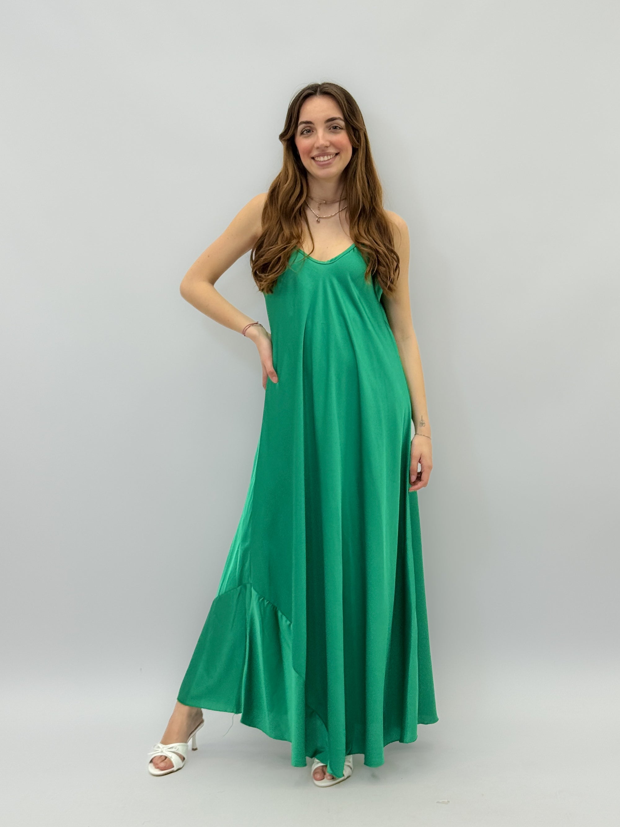 Abito lungo satin con spalline