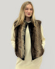 Gilet pelliccia ecologica con inserti in pelle