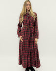Abito lungo scozzese tartan con cintura – stile country chic