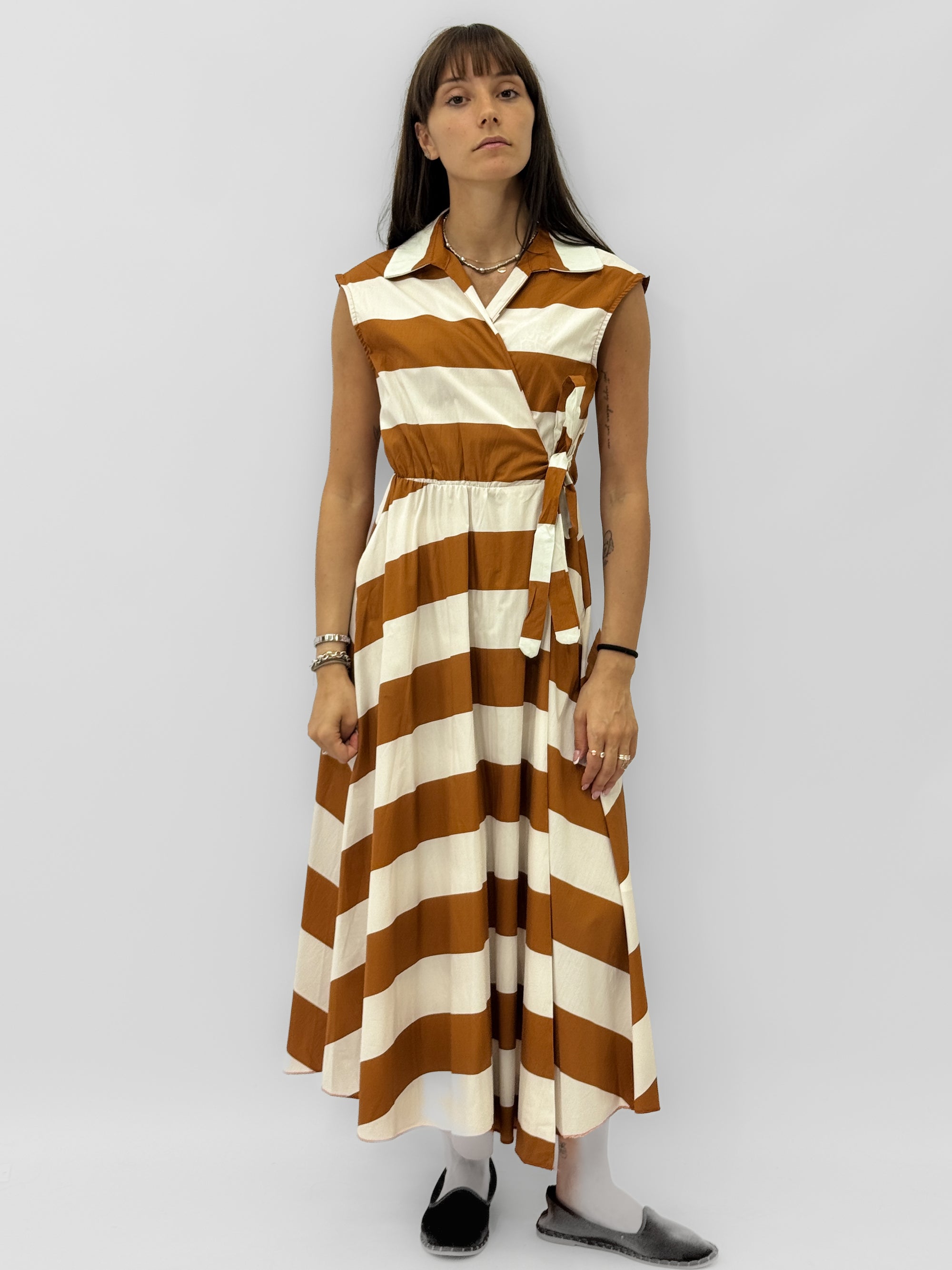 Abito Midi in Cotone a Righe