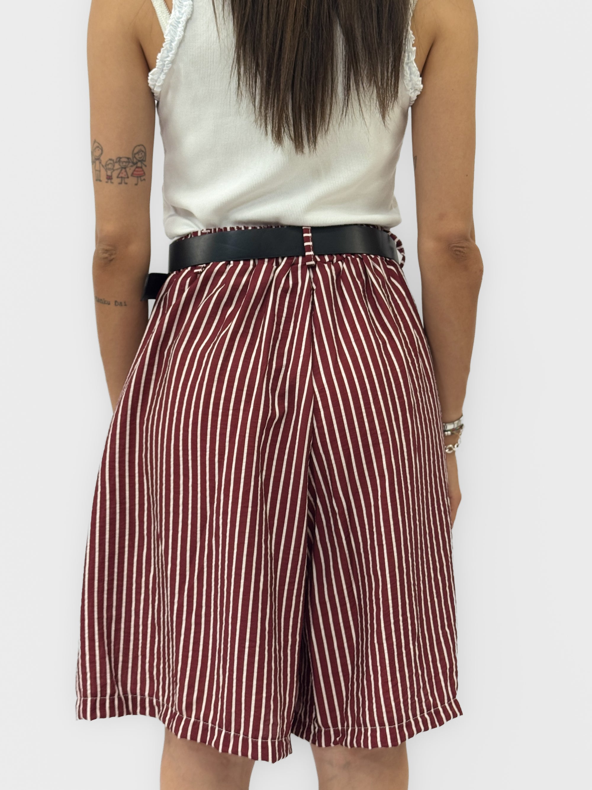 Pantalone lino a righe con pinces
