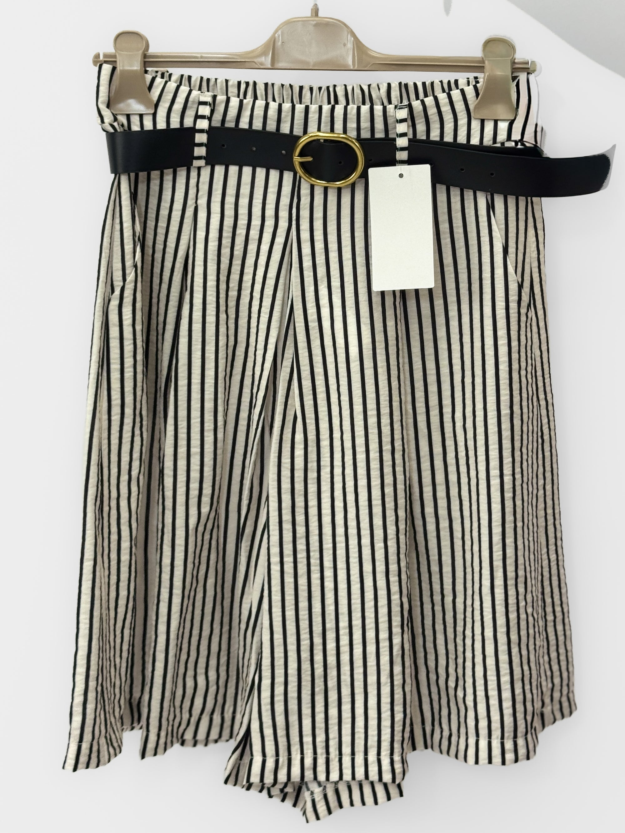 Pantalone lino a righe con pinces