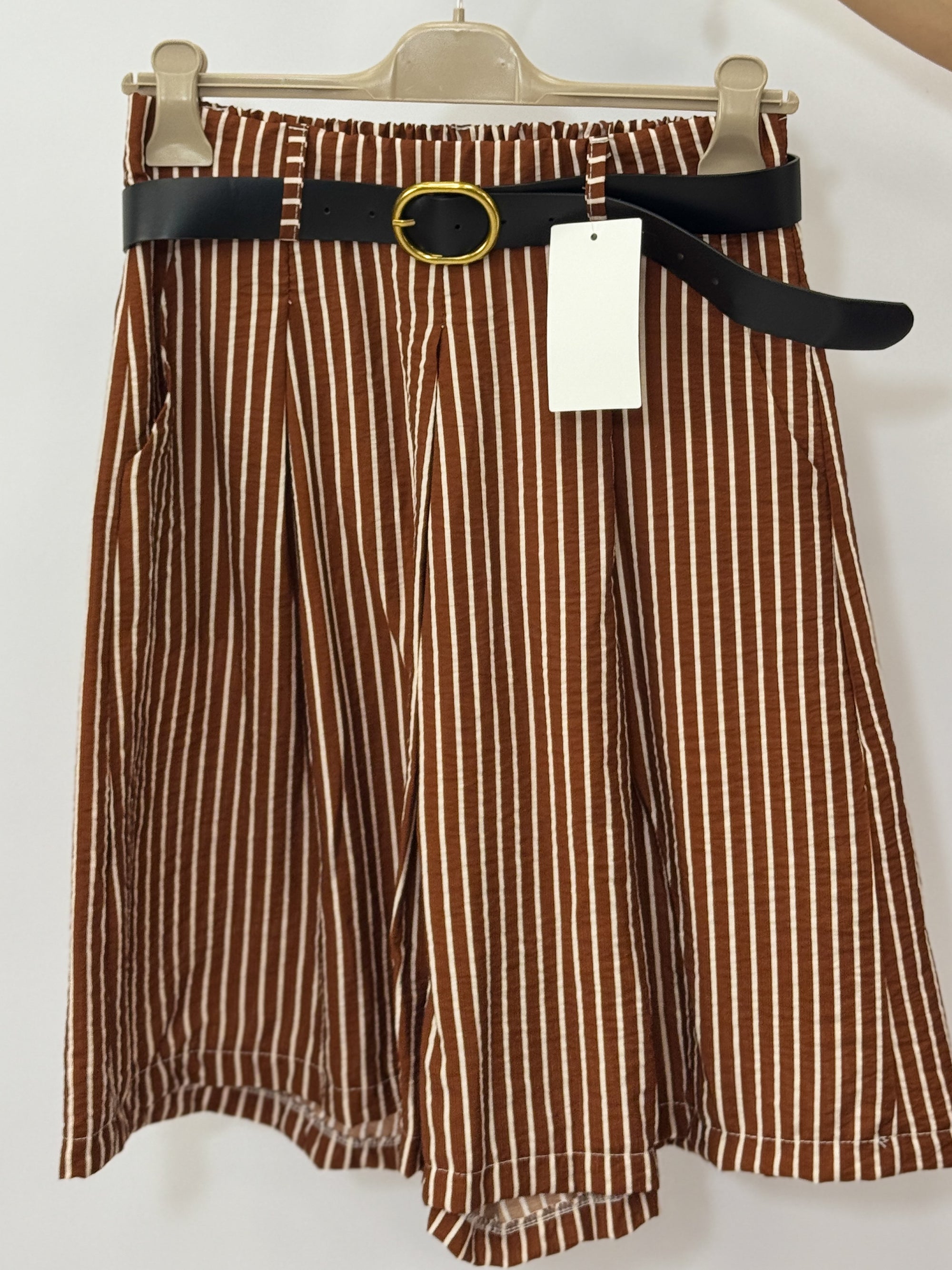 Pantalone lino a righe con pinces