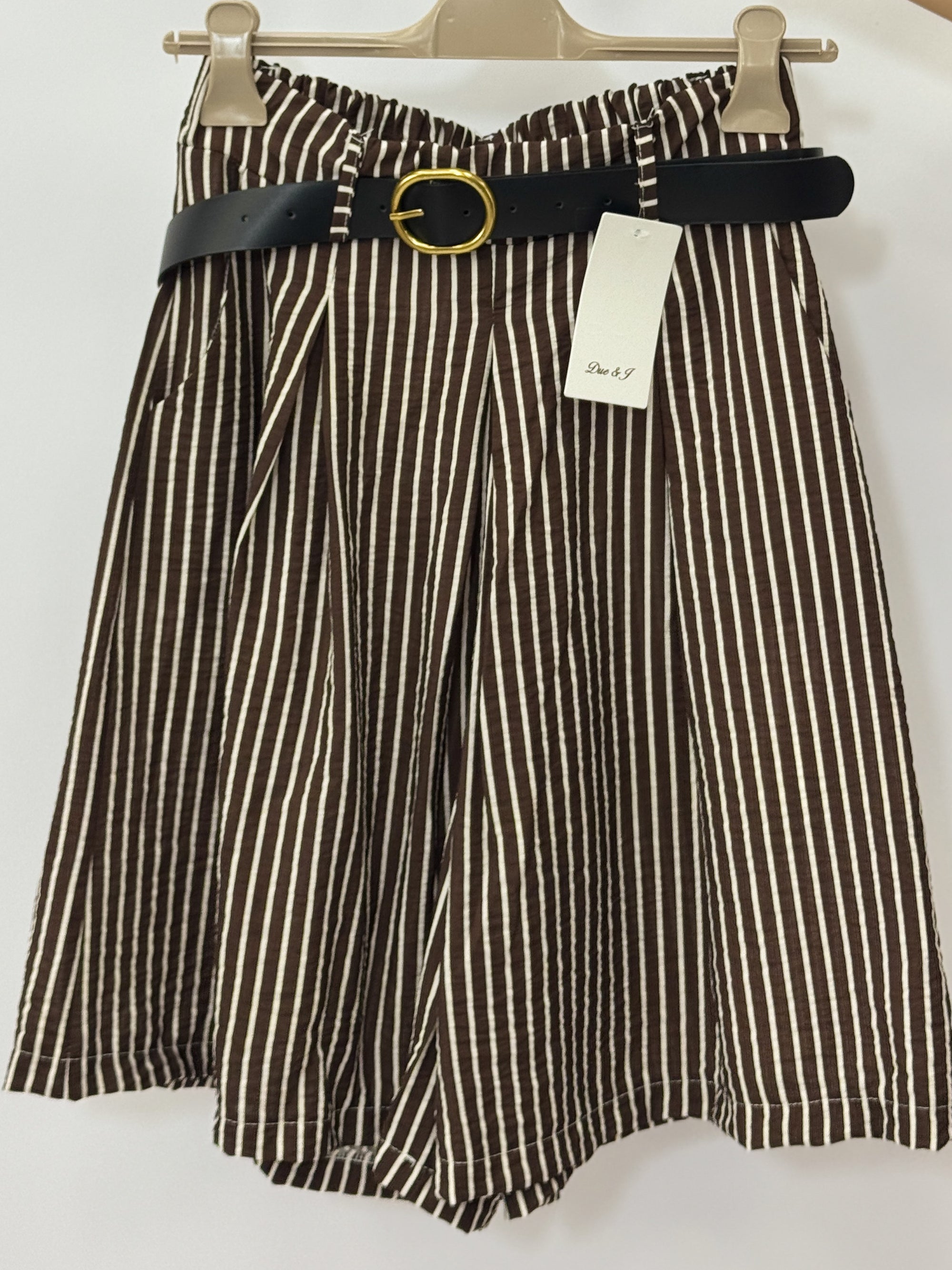 Pantalone lino a righe con pinces