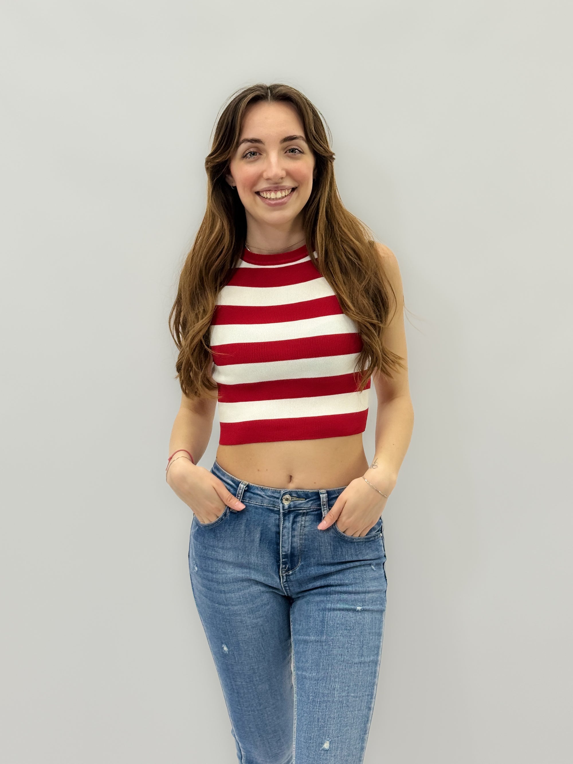 Canotta crop a righe