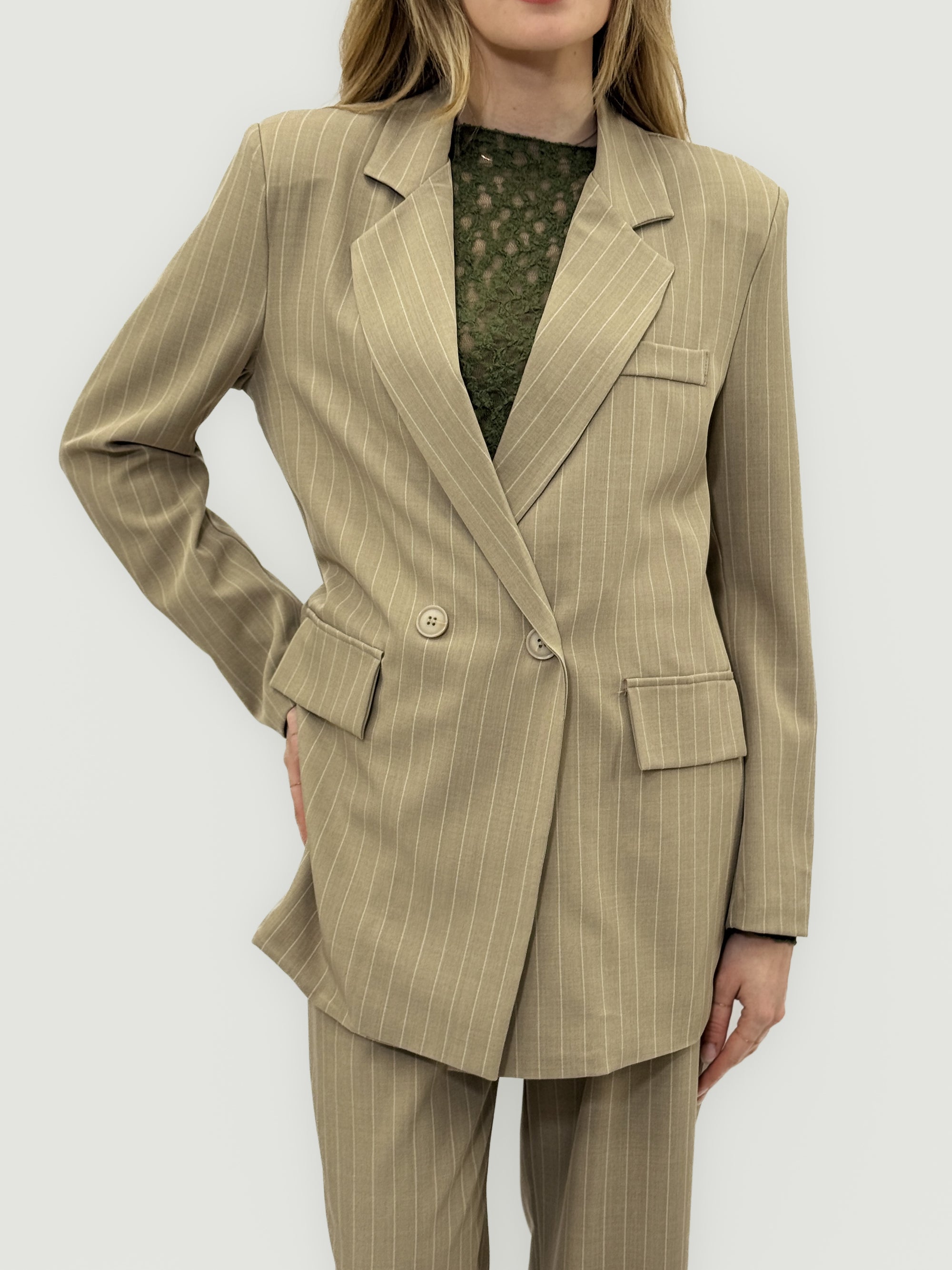 Completo Donna Gessato Blazer Doppiopetto e Pantalone