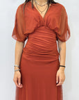 Abito Midi in Tulle con Maniche Velate