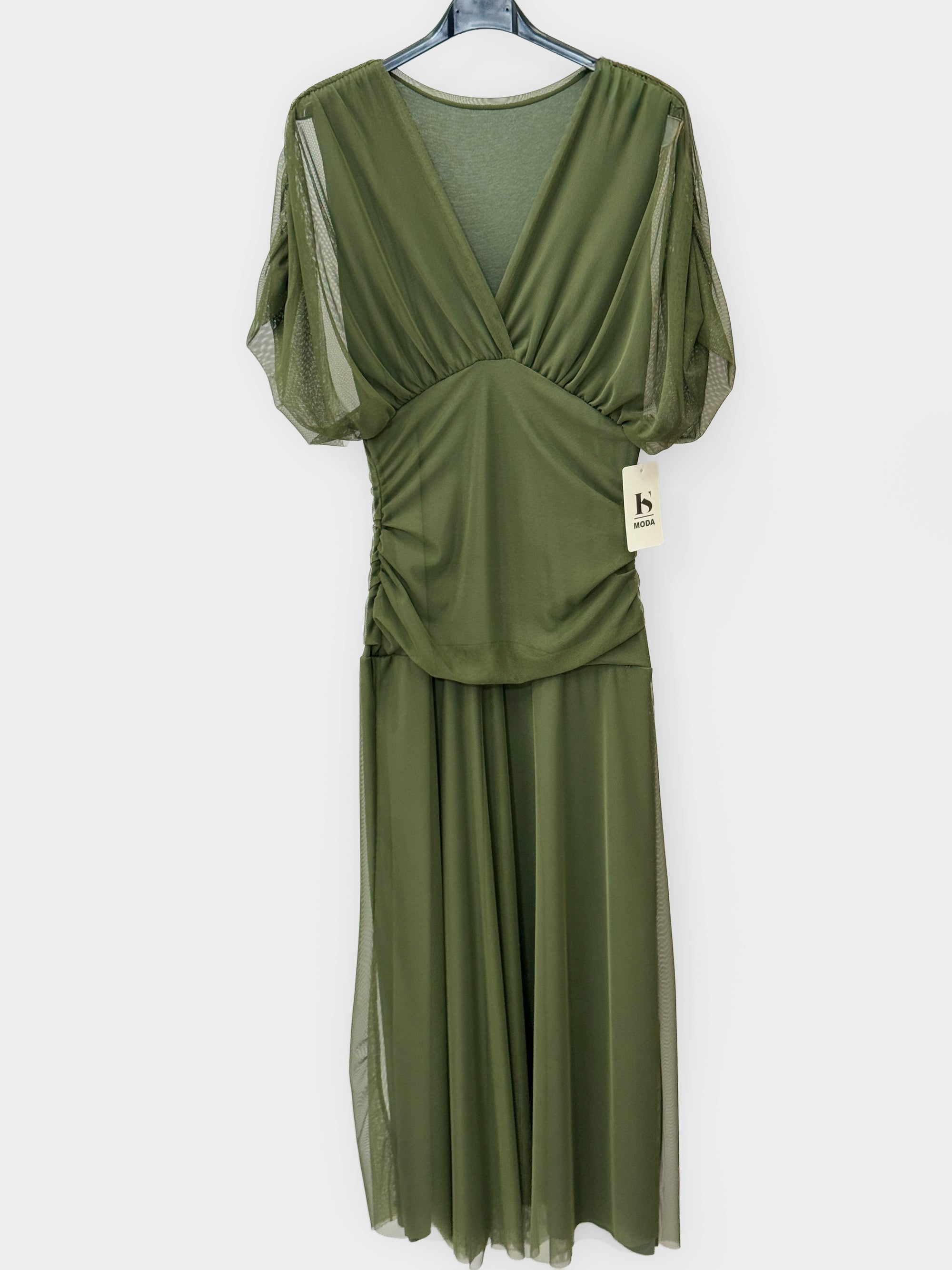 Abito Midi in Tulle con Maniche Velate