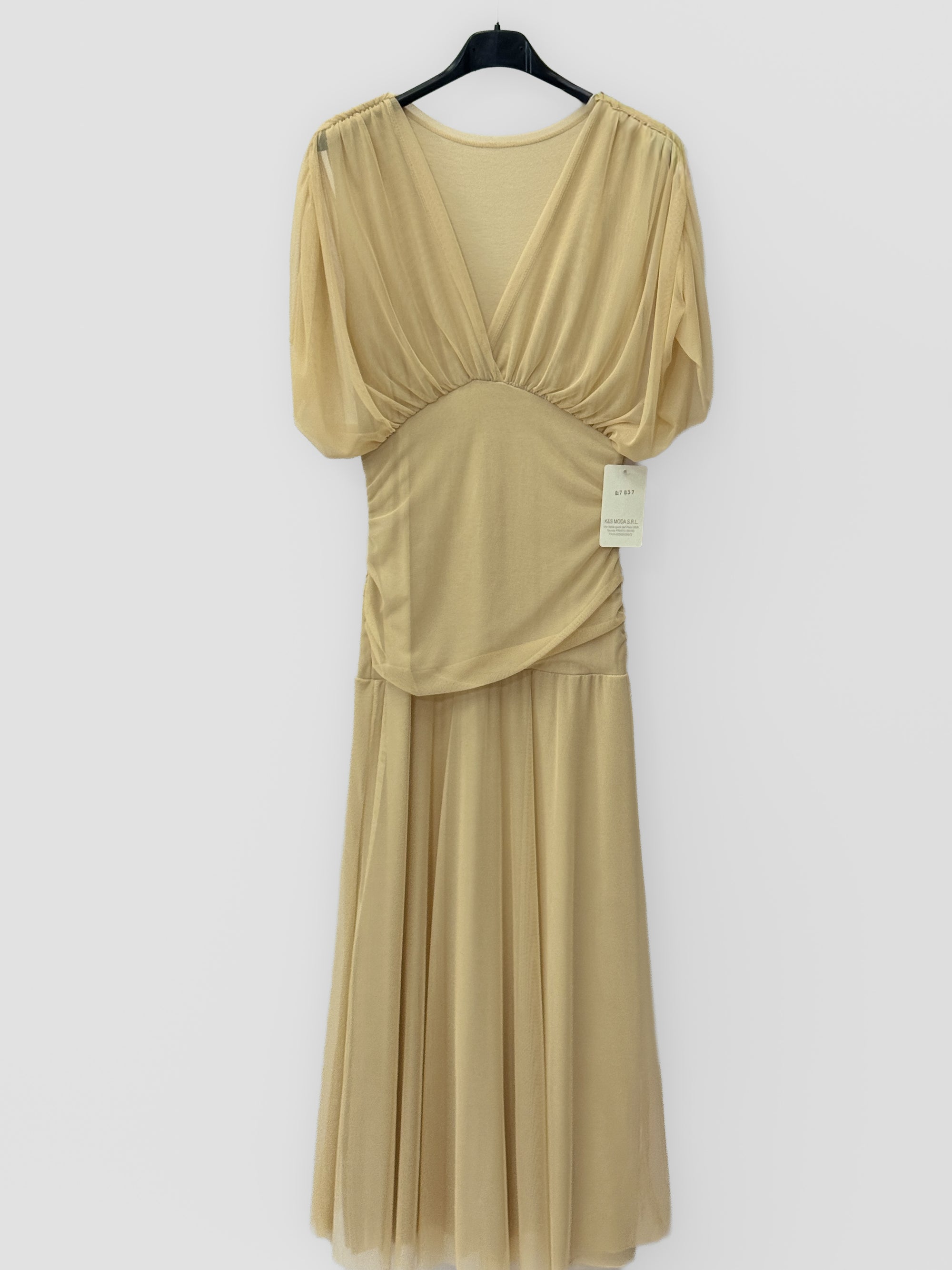 Abito Midi in Tulle con Maniche Velate
