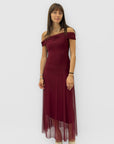 Abito Midi in Tulle con Scollo Bardot