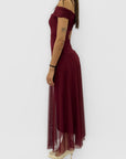 Abito Midi in Tulle con Scollo Bardot