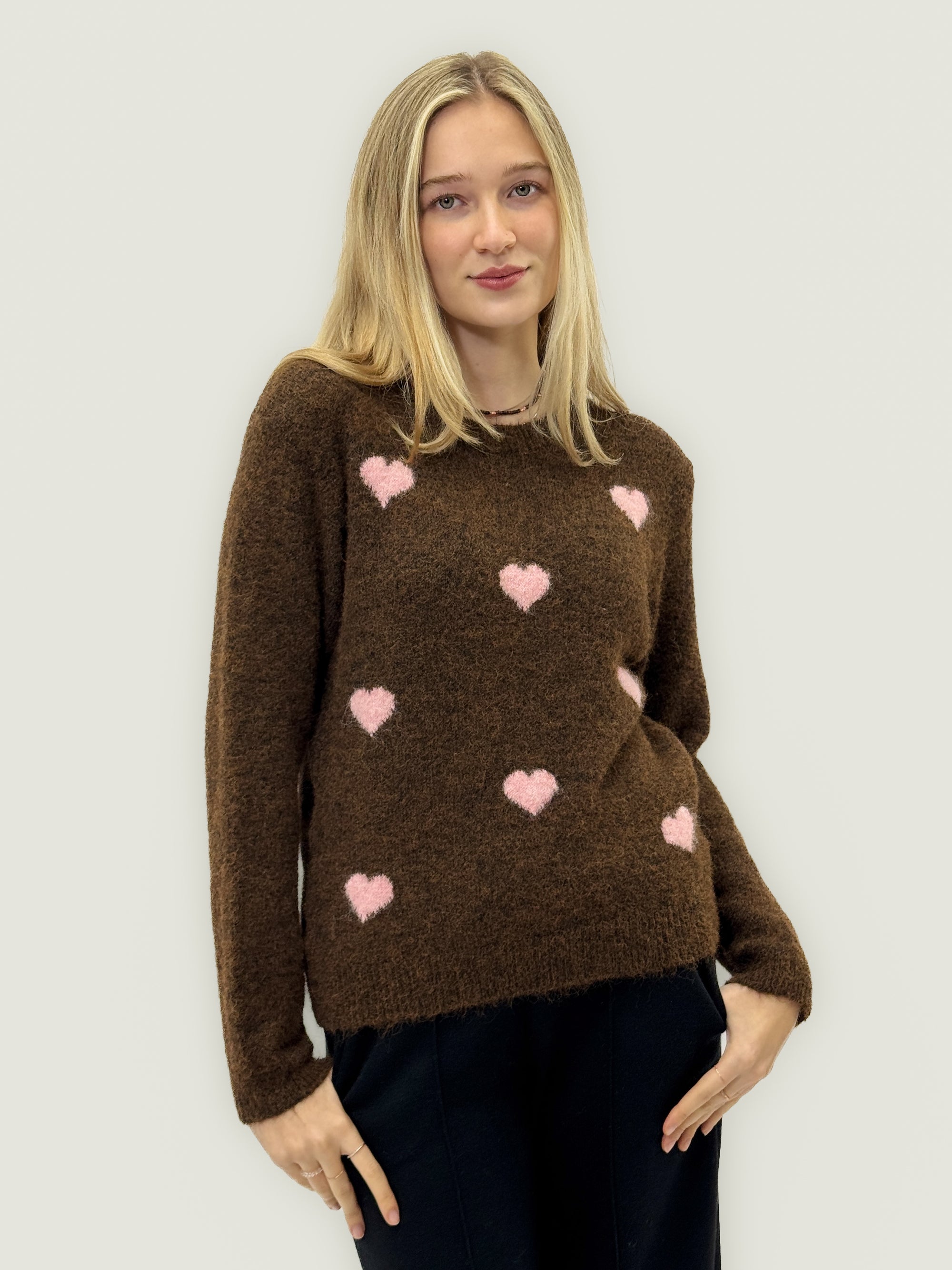 Maglione misto lana con cuori a contrasto