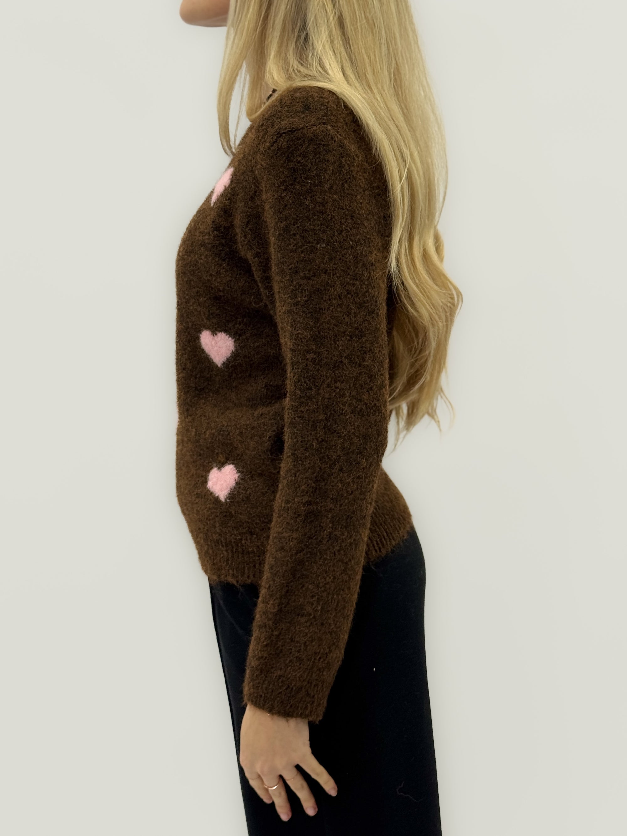 Maglione misto lana con cuori a contrasto