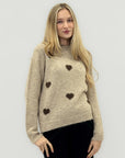 Maglione misto lana con cuori a contrasto