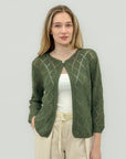 Cardigan in maglia traforata rombi con chiusura