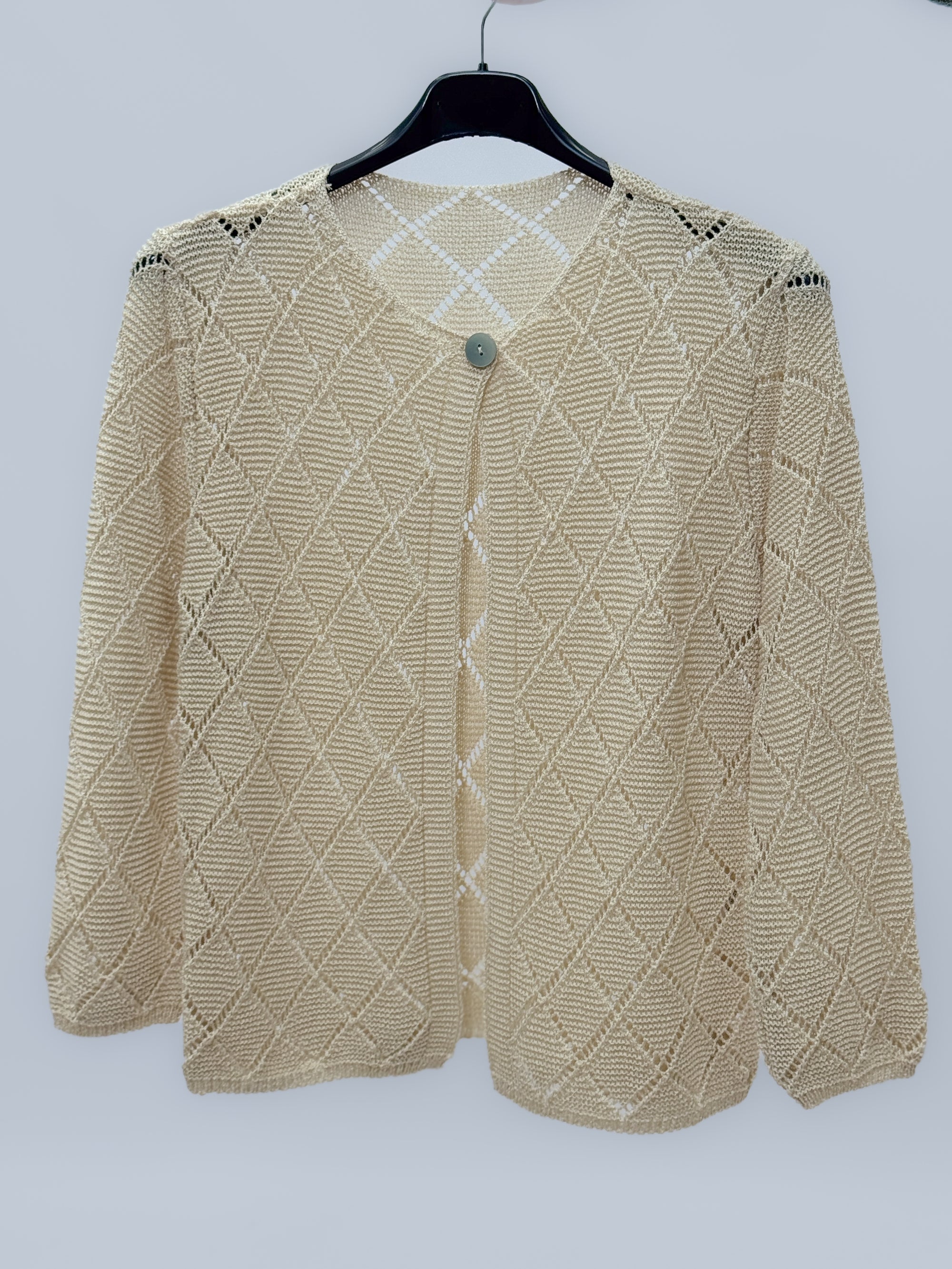 Cardigan in maglia traforata rombi con chiusura