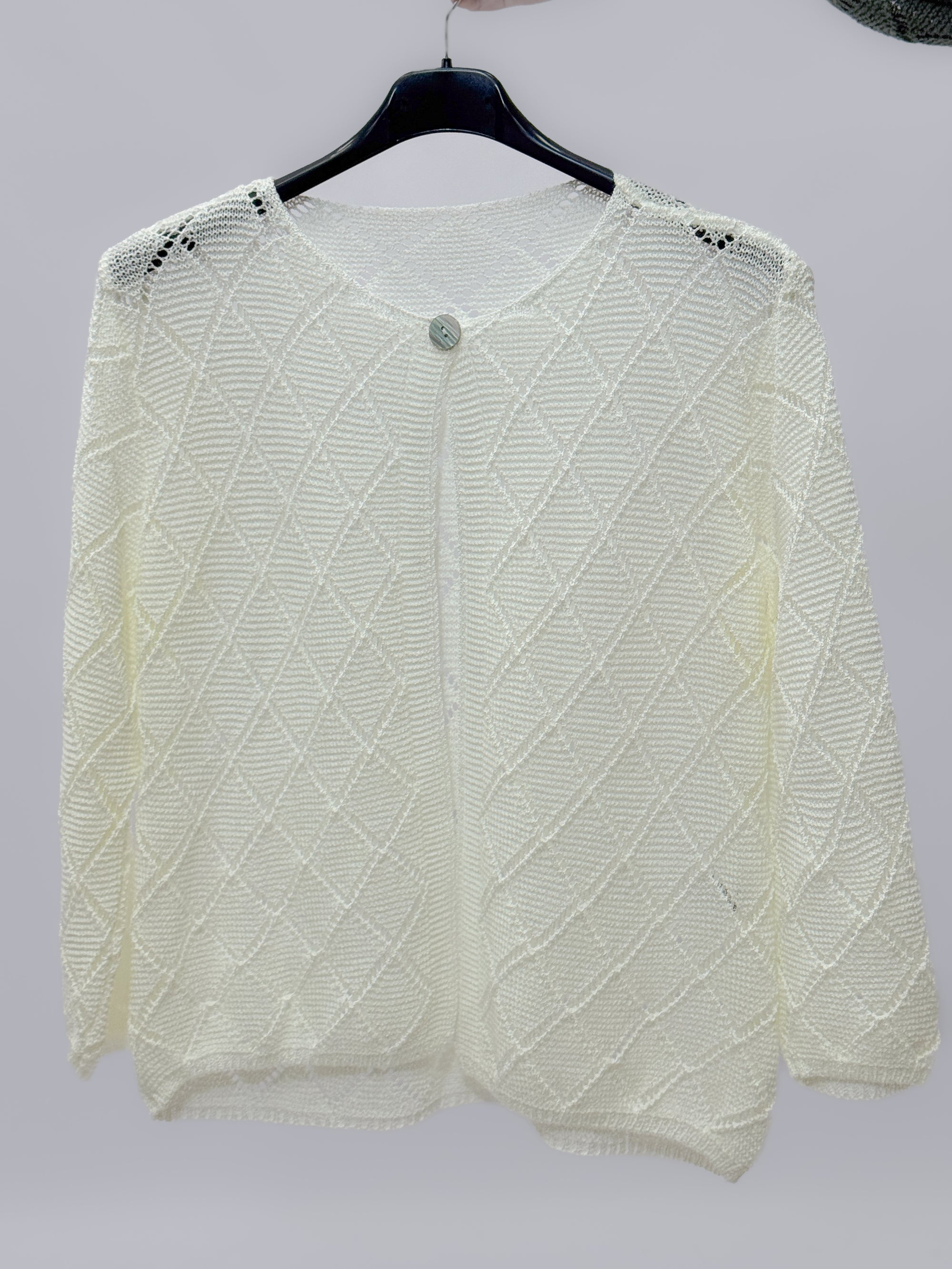 Cardigan in maglia traforata rombi con chiusura