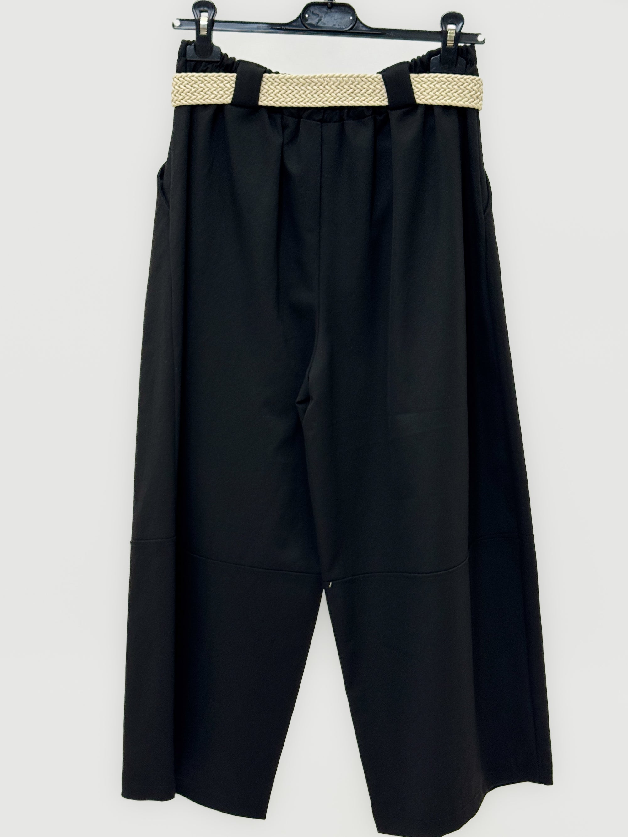 Pantaloni Ampi con Cintura Intrecciata e Vita Elasticizzata