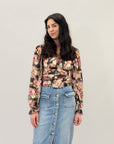 Maglia crop maniche lunghe con stampa floreale