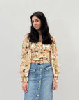 Maglia crop maniche lunghe con stampa floreale