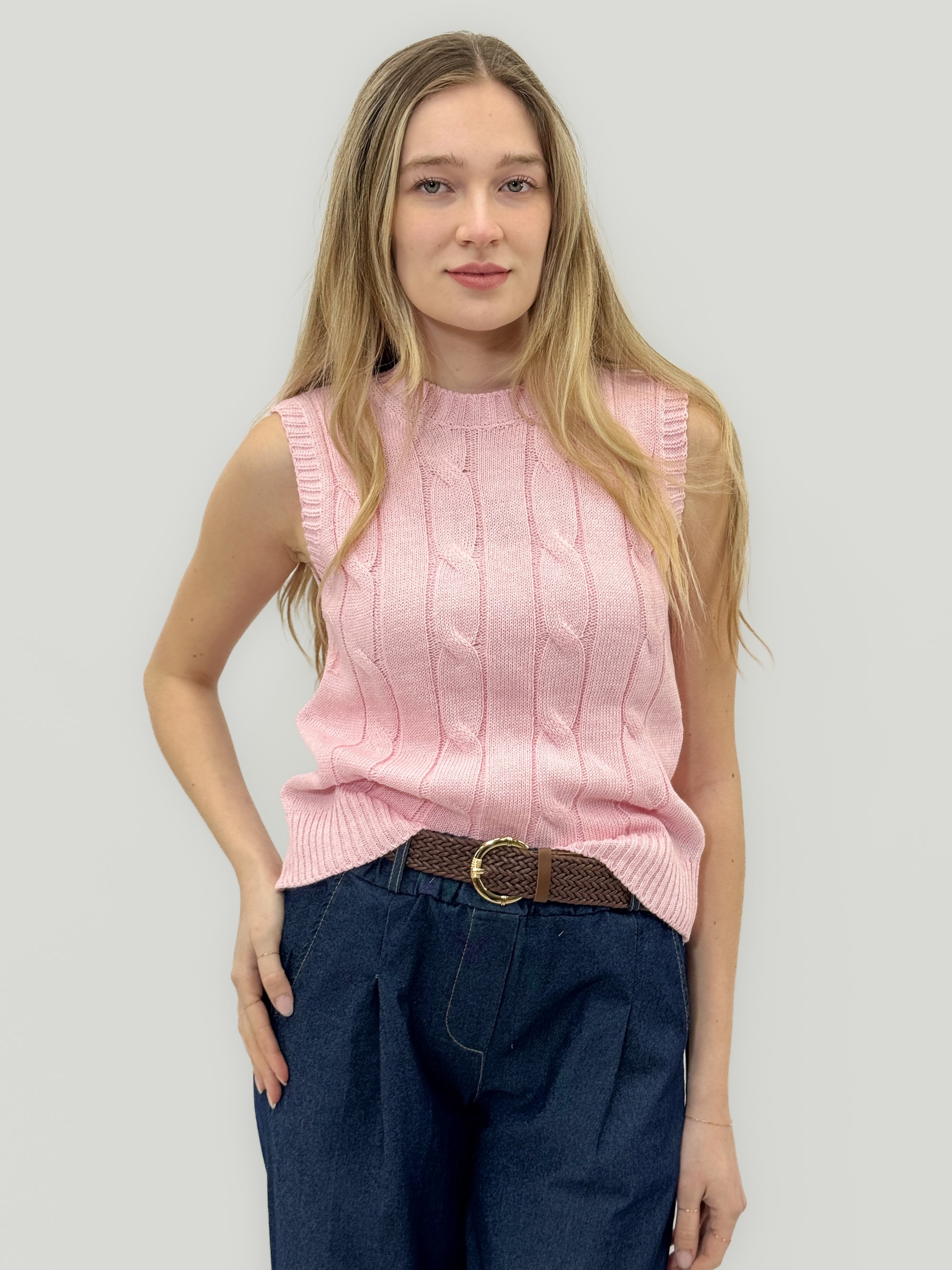 Gilet in Maglia Intrecciata con Taglio Moderno