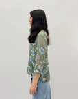 Maglia con stampa fiori plissettata