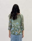 Maglia con stampa fiori plissettata
