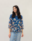 Maglia con stampa fiori plissettata