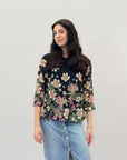 Maglia con stampa fiori plissettata