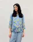 Maglia con stampa fiori plissettata