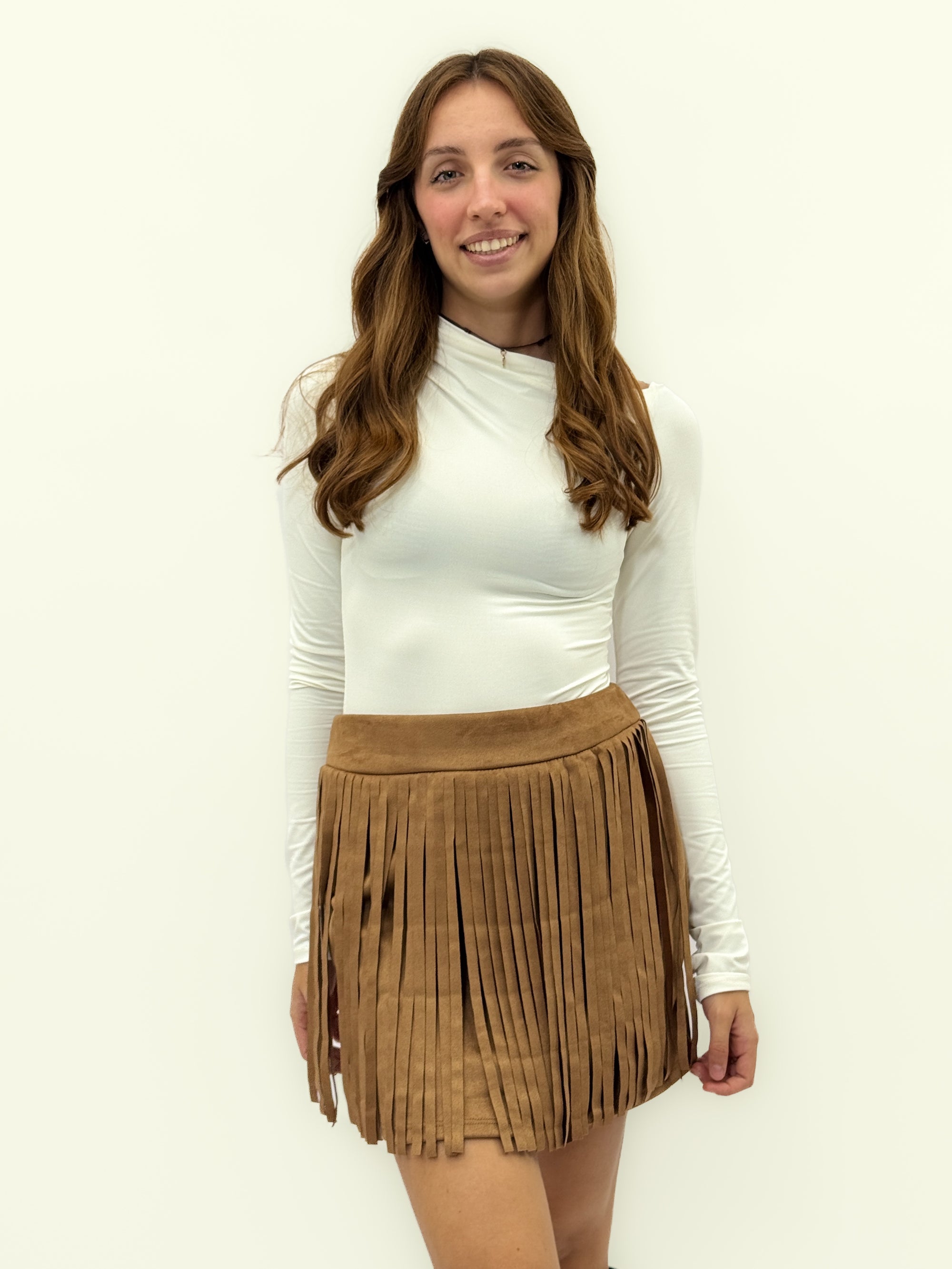 Gonna scamosciata con frange – Made in Italy