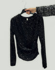 Maglia con paillettes all-over a maniche lunghe