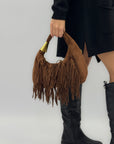 Borsa con frange e dettagli dorati