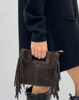 Borsa mini in vera pelle scamosciata con frange – Made in Italy