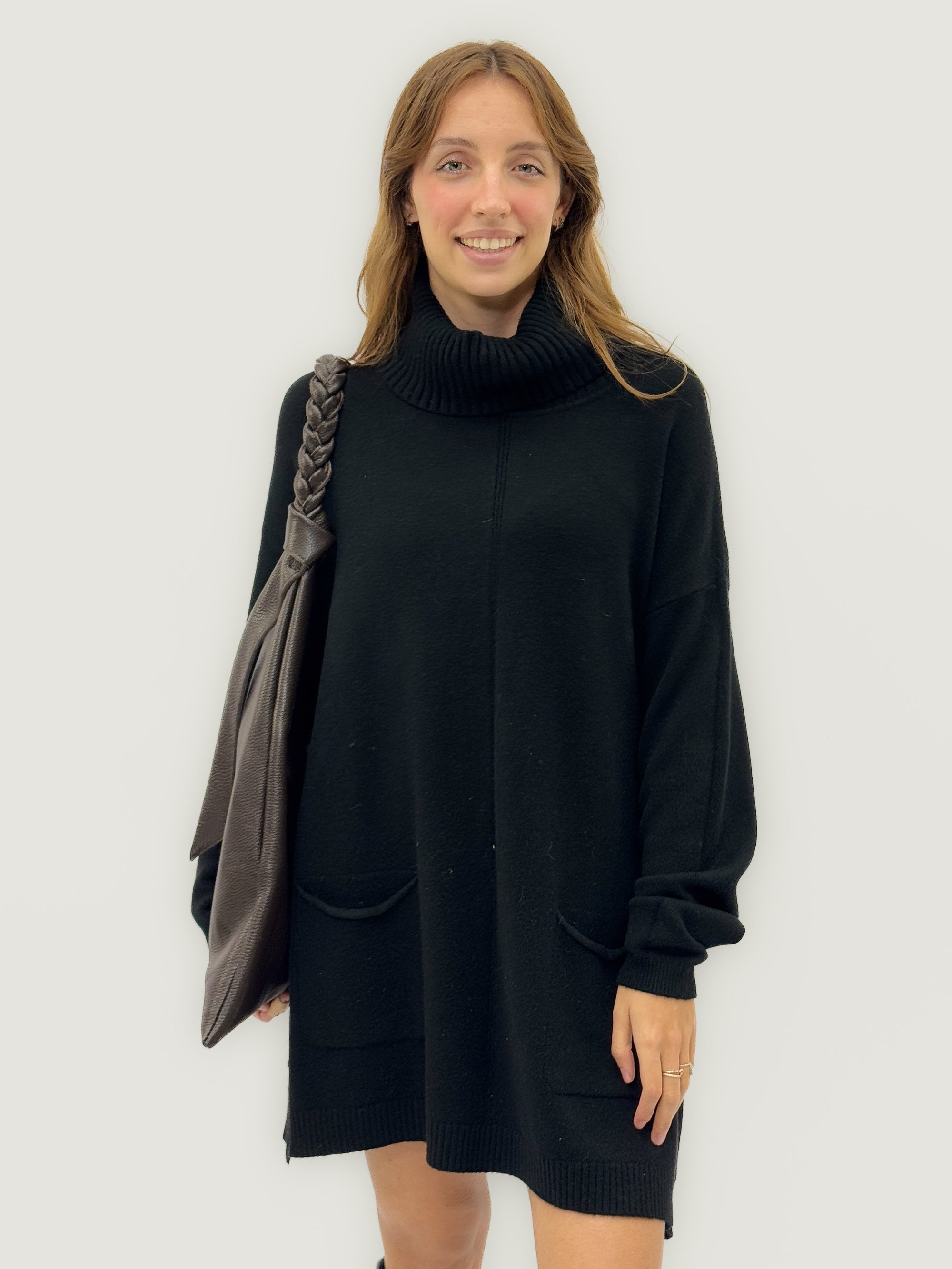 Borsa shopper in vera pelle con zip e manico intrecciato - Made in Italy