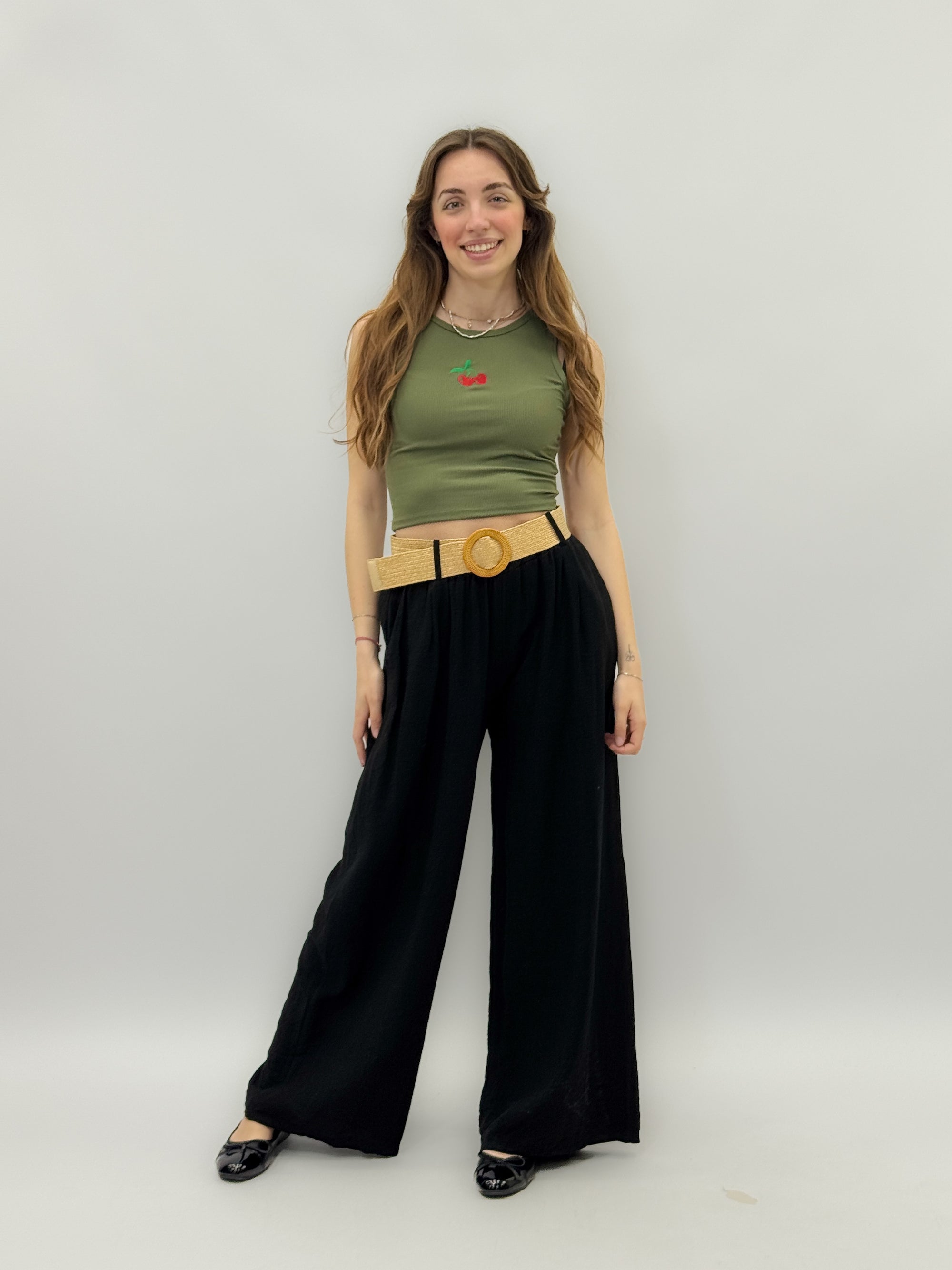 Pantaloni con cintura in paglia