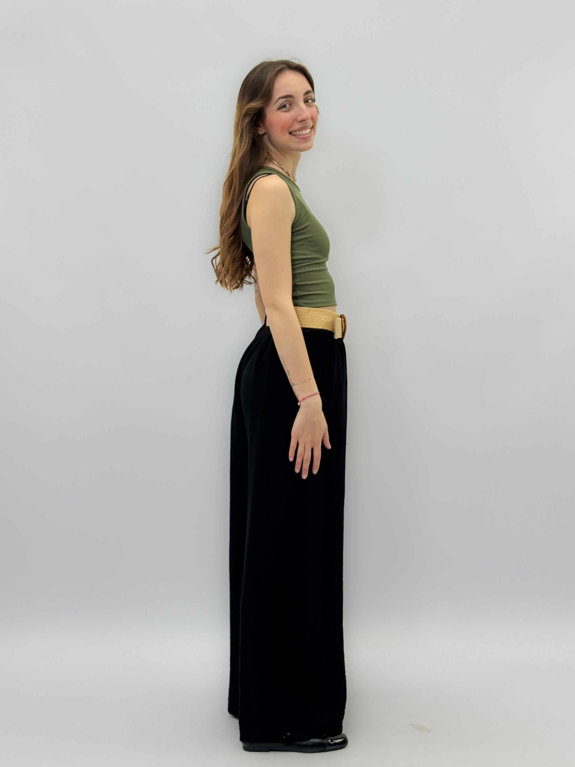 Pantaloni con cintura in paglia