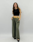 Pantaloni con cintura in paglia
