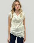 Top Donna Satin Effetto Seta con Pizzo